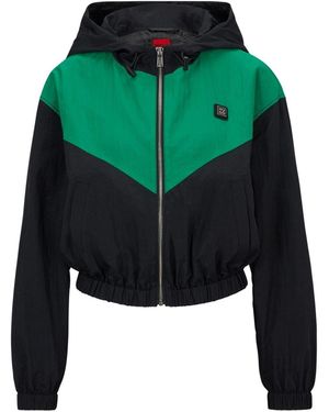 HUGO Colour Block Hooded Track Jacket - Green