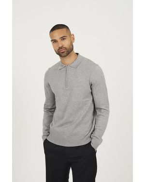 Brave Soul Long Sleeve Knitted Polo - Grey