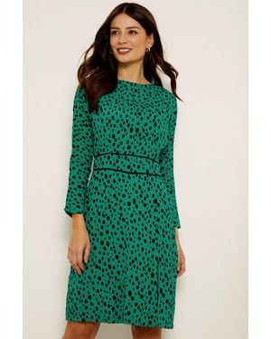 Sosandar Spot Print Waist Detail Dress - Green