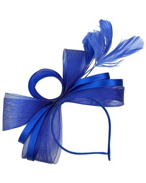 SVNX Bow Shaped Fascinator With Satin Loops & Feathers - Blue