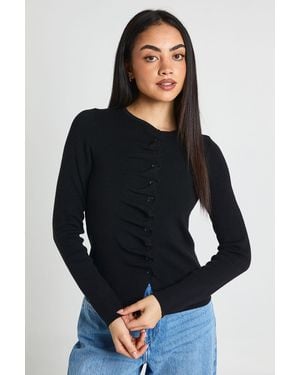 Boohoo Ruffle Placket Button Through Cardigan - Black