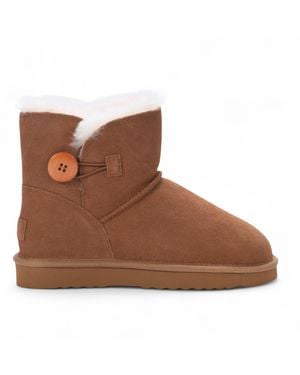 Infinity Leather Sheepskin Suede Ankle Bootie Warm Winter Boots - Brown