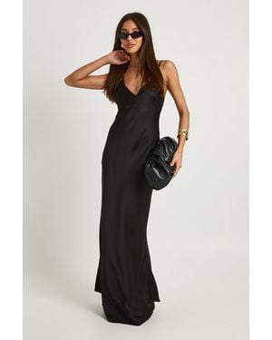Boohoo V Neck Satin Maxi Slip Dress - Black