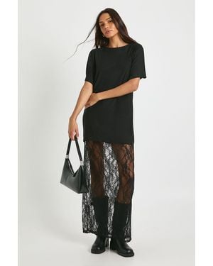 Boohoo Tall Lace Detail Midaxi T-Shirt Dress - Black