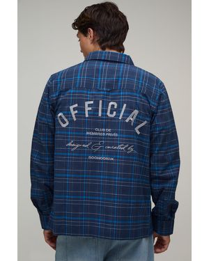 BoohooMAN Regular Fit Embroidery Check Long Sleeve Shirt - Blue
