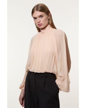 Karen Millen Viscose Georgette Cady Lace Insert Bodysuit - Black