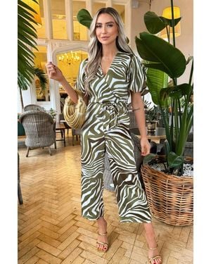 AX Paris Print Wrap Top Tie Waist Jumpsuit - Green