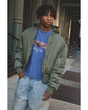 BoohooMAN Oversized Boxy Curved Hem Hooded Nylon Bomber Jacket - Grey