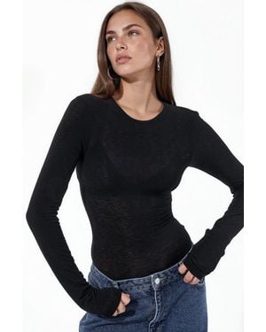 Busem Slim Fit Long Sleeve Transparent Blouse - Black