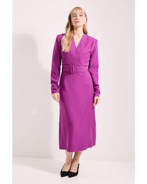 PRINCIPLES Wrap Neck Belted Crepe Pencil Dress - Pink