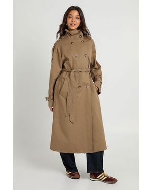 Boohoo Funnel Neck Double Breasted Trench - Natural