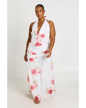 Boohoo Plus Halterneck Ruched Detail Chiffon Maxi Dress - White
