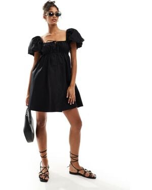 ASOS Puffed Sleeve Smock Mini Dress - Black