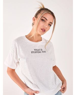 Pink Vanilla Vanilla Rhinestone Slogan Cropped T-Shirt - White