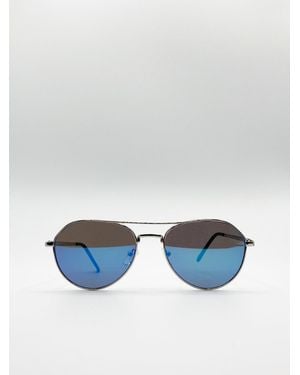 SVNX Aviator Sunglasses With Mirror Lenses - Blue