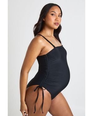 Boohoo Maternity Ruched Side Square Neck Swimsuit - Blue