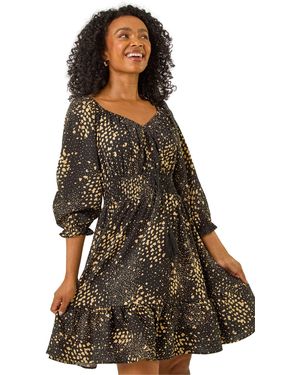 Roman Petite Spot Print Frill Detail Dress - Brown
