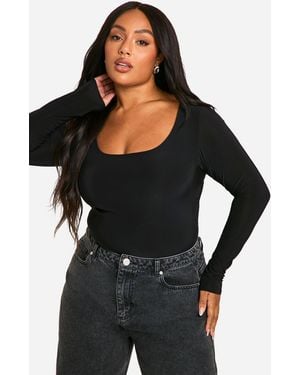 Boohoo Basics Plus Double Layer Slinky Scoop One Piece - Black