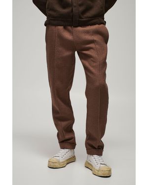 BoohooMAN Elasticated Tapered Pintuck Cuffed Hem Trousers - Brown