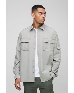 BoohooMAN Long Sleeve 4 Way Stretch Fit Overshirt - Grey