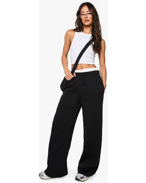 Boohoo Tall Pintuck Detail Straight Leg Jogger - Black