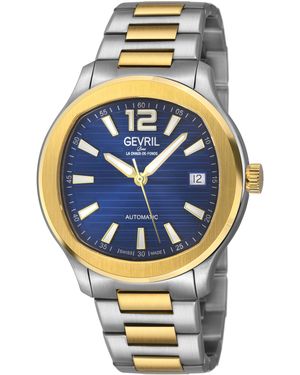 Gevril Stuyvesant 316L Stainless Steel Ipyg Top Ring Case, Dial, Two Toned Bracelet Watch - Grey