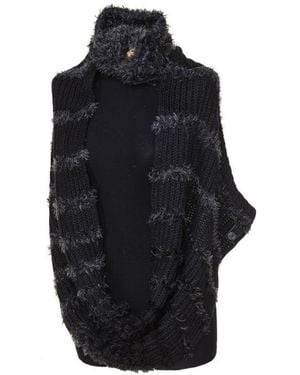 Buff Knitted Wool Infinity Scarf - Black