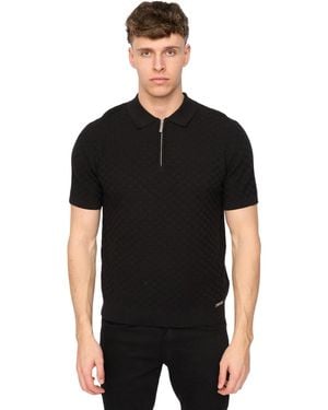 Duck and Cover Danvers Knitted Quarter Zip Polo Shirt - Black