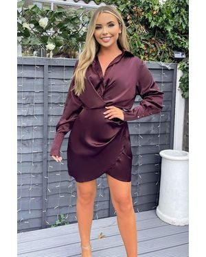 AX Paris Plum Satin Wrap Shirt Dress - Purple