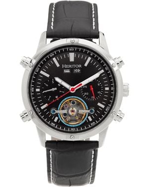 Heritor Wilhelm Semi-Skeleton Leather-Band Watch W/Day/Date - Metallic