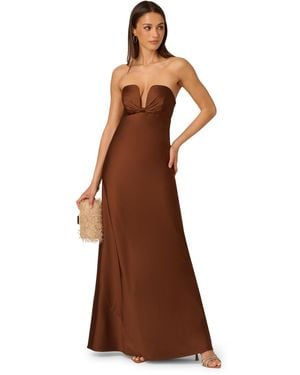 Adrianna Papell Stretch Satin Long Dress - Brown