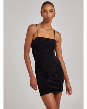 Pink Vanilla Strappy Gathered Slinky Mini Dress - Black