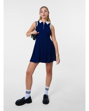 Pink Vanilla Tennis Dress With Contrast Binding - Blue