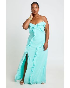Boohoo Plus Chiffon Strappy Ruffle Maxi Dress - Blue