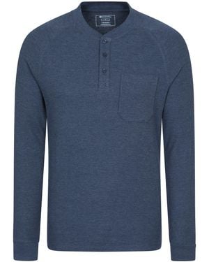 Mountain Warehouse 'Selby' Waffle Henley Tee With Button Fastenings Long Sleeve Top Cotton - Blue