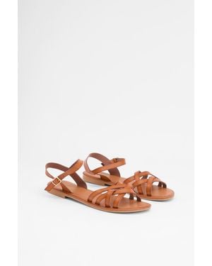 Good for the Sole Danielle Faux Leather Cross Strap Comfort Flat Sandals - Natural