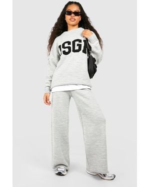 Boohoo Petite Knitted Wide Leg Trouser - White