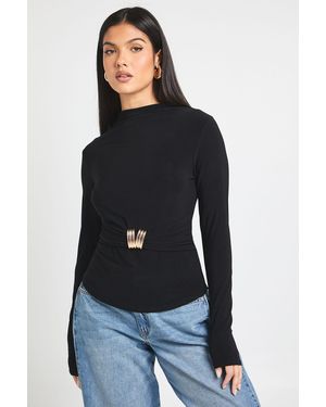 Boohoo Trim Detail Grown On Neck Long Sleeve - Black