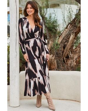 Sosandar Natural Animal Print Midi Wrap Dress - Brown