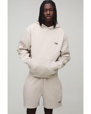 BoohooMAN Oversized Boxy Sport Hooded Short Tracksuit - Natural