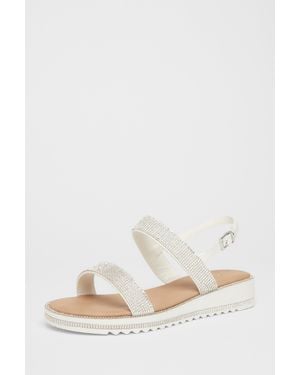 Quiz Diamante Flat Sandals - White