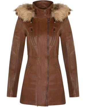 Infinity Leather Quilted Parka Jacket-Winton Lamb Leather - Brown
