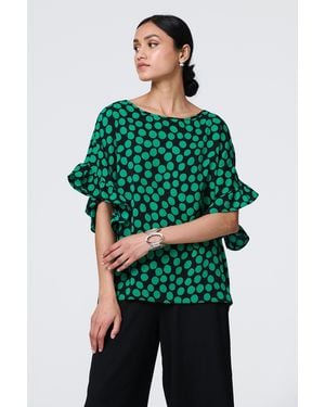 Izabel London Polka Dot Frilled 1/2 Sleeve Blouse - Green