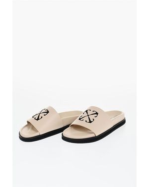 Off-White c/o Virgil Abloh Leren Slippers Met Geborduurd Logo - Naturel
