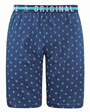 Original Penguin Stretch Waist Aop Printed Lounge Shorts Mlhpe820 Cotton - Blue