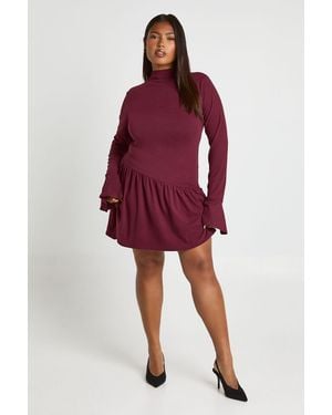 Boohoo Plus Super Soft Flare Sleeve Drop Hem Skater Dress - Red