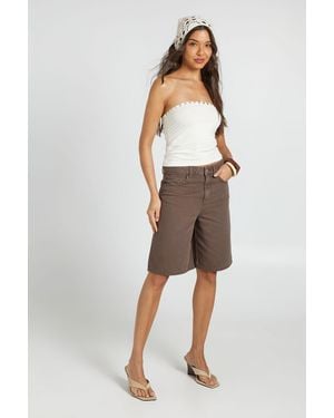 Boohoo Mid Rise Denim Jorts - Brown