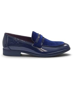 Infinity Leather Marineblauwe Instappers Van Imitatieleer Met Fluwelen Details En Lakafwerking Voor