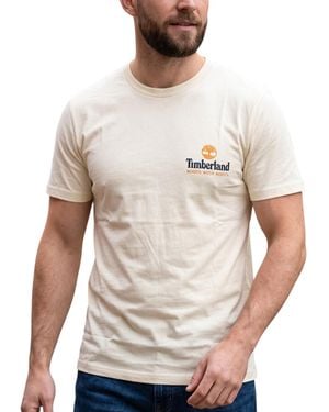 Timberland T Shirts Illustrated Tree Logo Crew Neck Pullover Summer Top New - White