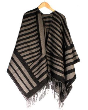 SVNX Geometric Oversized Blanket Shawl - Black